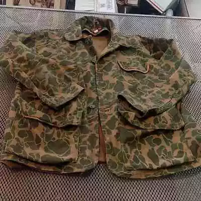 Vintage 60s BullsEye Bill Duck Hunting Camo Jacket Canvas Coat • $25