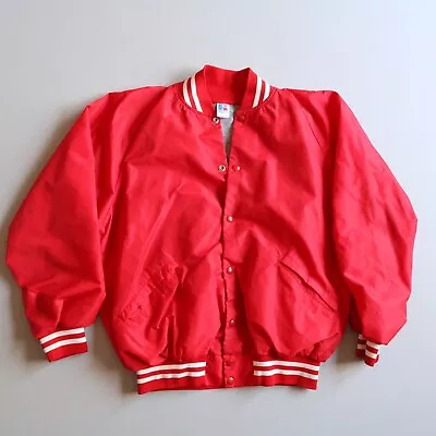 Vintage Red Russell Varsity Snap Jacket Nylon Lightweight Windbreaker L • $50