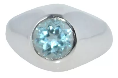 Stunning Blue Topaz Signet Ring Genuine Gem Mens Sterling Silver Size N To Z+5 • £39.99