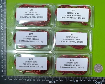 120 RED DFS Size 8/0 2X STRONG OCTOPUS BEAK Suicide Fishing Hooks Chem Sharp • $23.12