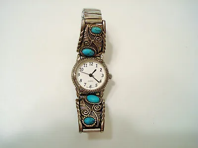 Vintage Quartz Native American Style Wristwatch Turquoise Blue Stones • £15.81