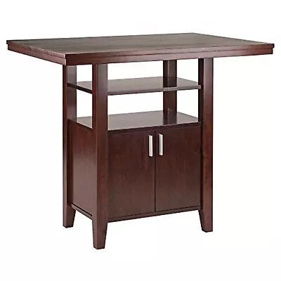 Winsome Wood Albany High Table With Cabinet And Shelf In Walnut Finish • $143.75