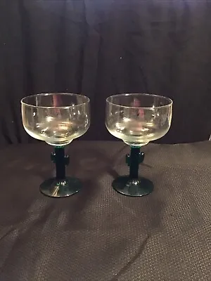 Southwestern Cactus Margarita Glass Set 2 Green Stem Stemware • $6.95