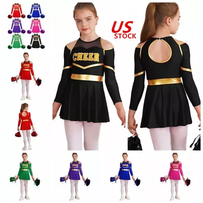 US Kids Girls Shiny Cheerleading Dance Dress Cheer Leader Team Uniform Dancewear • $7.03