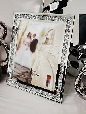 £9.99 • Buy Crushed Diamond Crystals Filled Silver Bling Photo Frames Glass Picture Frames 