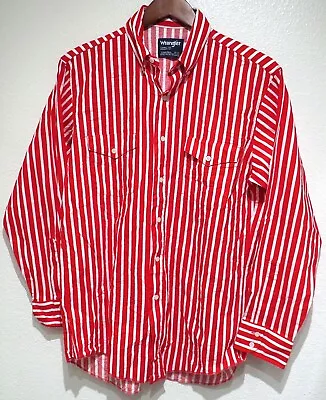 Vtg Wrangler RED WHITE STRIPED Rodeo Shirt LARGE 80s/90s Usa Button Bright 16/33 • $32