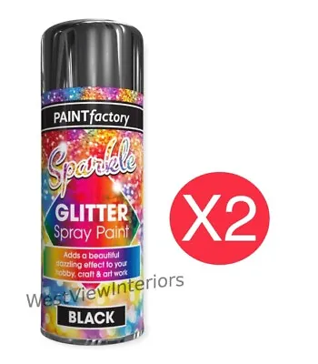 2 X Sparkle Black Glitter Spray Paint Dazzling Effect Hobby Craft Art Work 400ml • £7.49