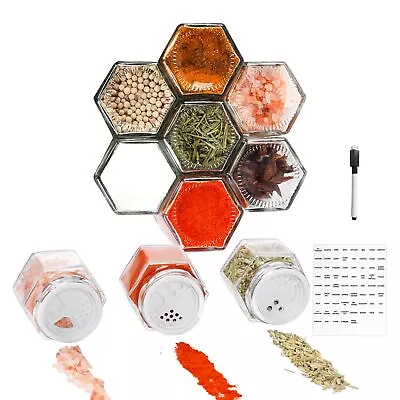 Set Of 10 Magnetic Spice Jars For Refrigerator Glass Small Hexagon Magnetic ... • $36.30