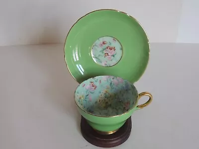 £96.91 • Buy SHELLEY England Henley Shape Green MELODY Pattern CHINTZ Set Cup Sauce #13594/6
