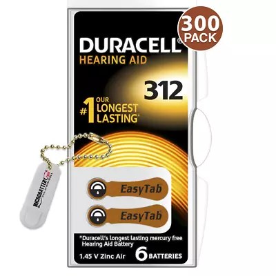 Duracell Size 312 Hearing Aid Batteries PR41 P312 (300 Pack) + Battery Keychain • $104.49