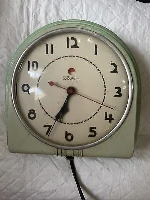 TELECHRON ART-DECO Wall Clock Model 2H07 MINT-GREEN TESTED WORKS! 2nd Hand • $60