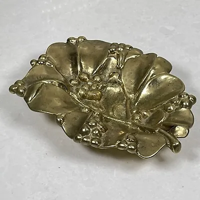 Vintage Brass Mistletoe Leaf By Virginia Metal Crafters Small Dish ©1956 4-36 • $30