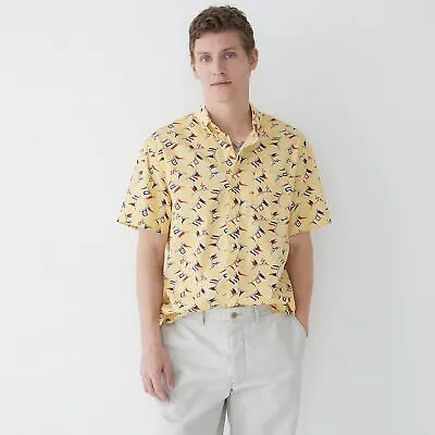 J. Crew Men's Classic Fit Flag Pattern Shirt Size XL NWT Short Sleeves Yellow • $24.49