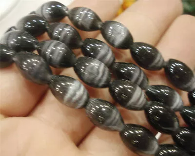 8x12mm Black Mexican Opal Cat's Eye Gemstone Oval Loose Beads 15'' Strand • $3.49