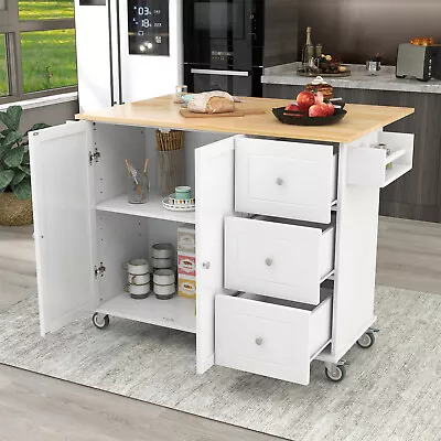 Drop Leaf Rolling Kitchen Island Trolley Cart Storage Cabinet With Spice Rack • $245.99