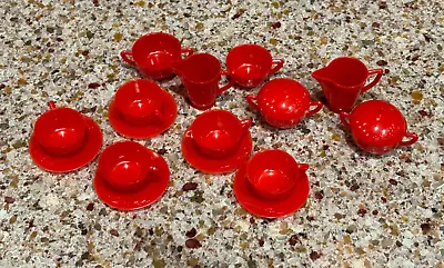 Vintage Lot 18 Pieces Cherry Red Pitchers Cups Saucers Creamers Sugar Bowls Lids • $9.99