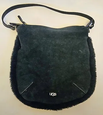 UGG Black Shearling Leather & Suede Medium Hobo Handbag Shoulder • $75
