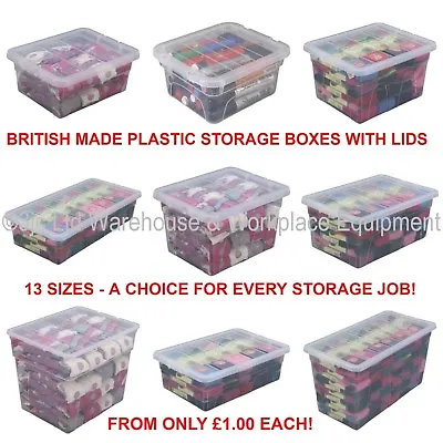 £1.46 • Buy Spacemaster Clear Plastic Storage Box Boxes With Lids Removals House Home Garage