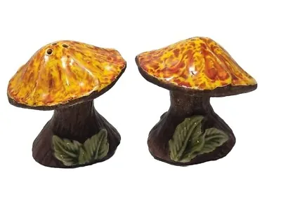 Vintage Treasure Craft Mushroom Salt Pepper Shakers Yellow Orange With Stoppers • $16.99