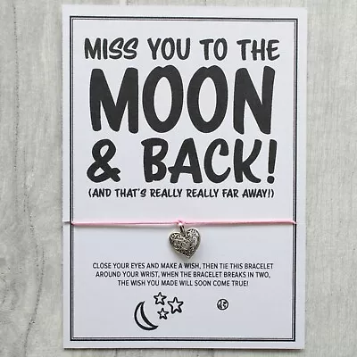 Miss You To The Moon | Charm Bracelet Heart Stay Safe Family Friends Gift Card • £3.89