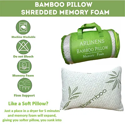Bamboo Pillow Shredded Memory Foam Orthopedic Antiallergy Neck Back Head Support • £12.99