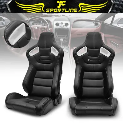Universal Reclinable Racing Seat White Bezel X2 Dual Slider PU & Carbon Leather • $349.99
