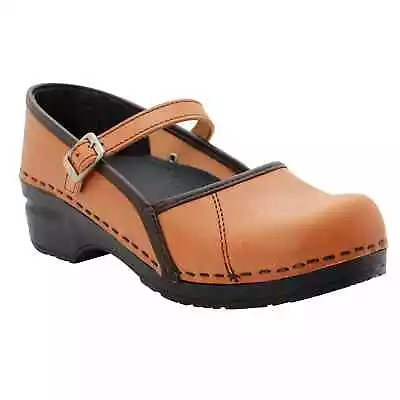 BJORK KLÄGN MARCELLA Mary Jane Caramel Veg Tan Leather Clogs • $99.95