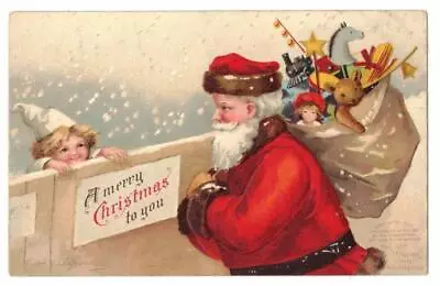 A Merry Christmas To You. Santa And Bag Of Toys. Embossed Posted Card • £6.75