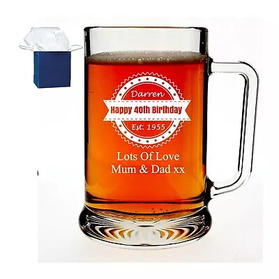 £11.98 • Buy Personalised Engraved Glass Pint Tankard Birthday Gift 18th, 21st 30th 40th 50th