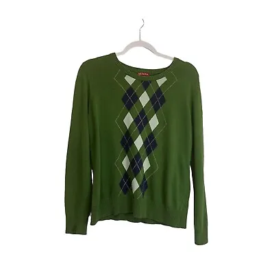 Merona Green Argyle Long Sleeve Pullover Sweater Wool Rabbit Hair Womens Size L • $12.59