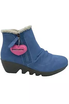 Skechers Studded Sherpa Trim Bootie Jumper Blue • $44.99