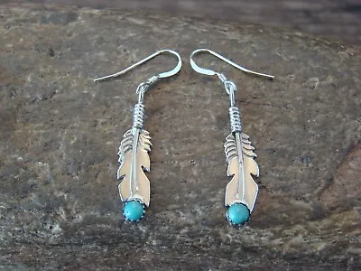$29.99 • Buy Navajo Indian Sterling Silver Turquoise Feather Dangle Earrings By Louise Joe