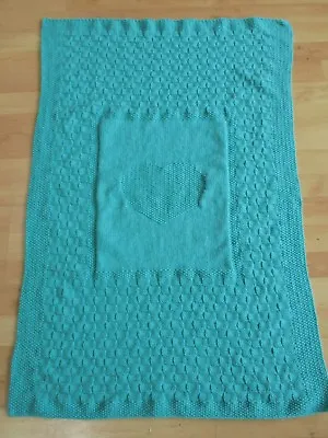 BNWOT Hand Knitted Heart Design Baby Blanket - Aqua • £5