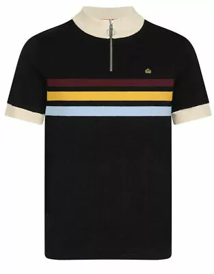 £62.99 • Buy Mens Merc London Zip Neck Stripe Fine Knitted Racing Cycling Top Brooke - Black