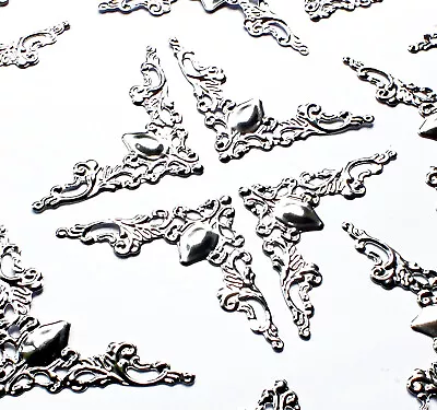 20 Large Silver Metal Page / Box Corner Filigree Embellishments 41mm Card Craft • £2.97