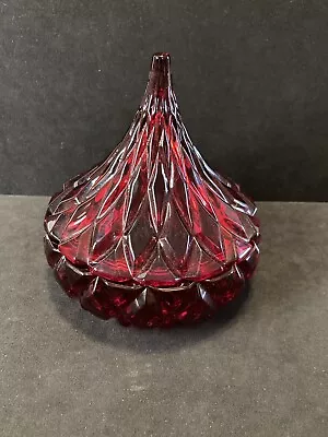 Red Glass Shannon Crystal Designs Of Ireland Hershey Kiss  Lidded Candy Dish 5” • $14.95