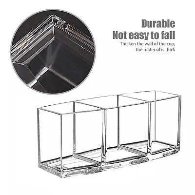 Clear Acrylic Makeup Brush Holder 3 Slot Cosmetics Pen Container Storage Case UK • £9.88