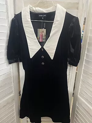 Sister Jane Black Velvet Mini Dress With White Cotton Collars • £15