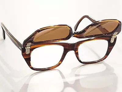 Vintage 60's Flip Up Sunglass Hinged Eyeglass Frame Tort Antelao ITALY 48mm RARE • $161.49