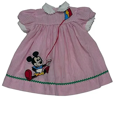 Vintage Disney Mickey Mouse Youngland 24 Months Girls Pink & White Dress • $39.99