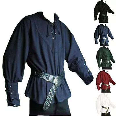 Mens Medieval Renaissance Tunic Shirt Viking Knight Pirate Warrior Cosplay Tops • £14.15