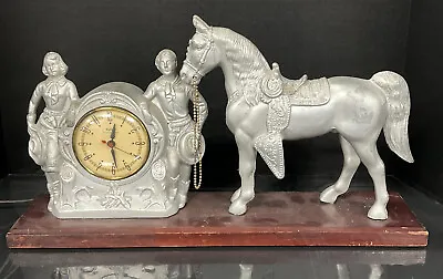 VINTAGE COWBOY Gibraltar Horse Clock ROY ROGERS DALE EVANS & HORSE TRIGGER Works • $144.50