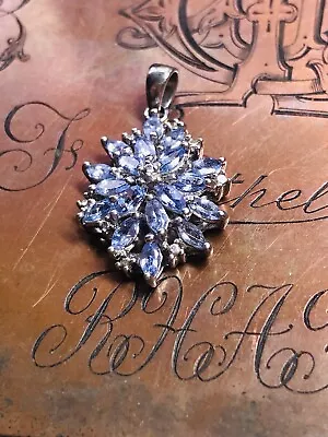 Vintage Silver Pendant Natural Tanzanites 2.7 Cm Long 925 • £3.20