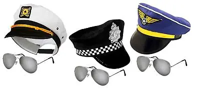 £6.95 • Buy Police Sargeant Sailor Captain Airline Pilot Hat & Glasses Fancy Dress Kit