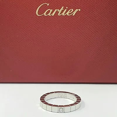 Vintage CARTIER 18kt White Gold Lanieres 0.07ct Round Diamond Ring Size 52 + Box • $1695