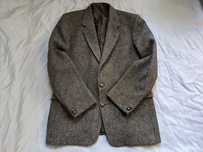 Harris Tweed Blazer Brown Hand Woven 100% Wool Herringbone Mens Size 44L • $44.88