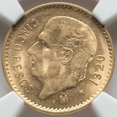 1920 M Mexico GOLD 5 Pesos NGC AU-58 One Of Just 110 At NGC • $360