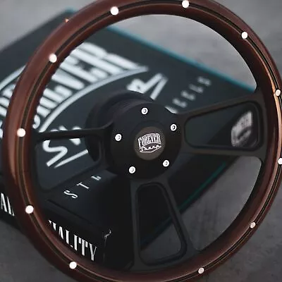 14  Steering Wheel Matte Black Mahogany Half Wrap Grip With Aluminum Rivets • $163.93