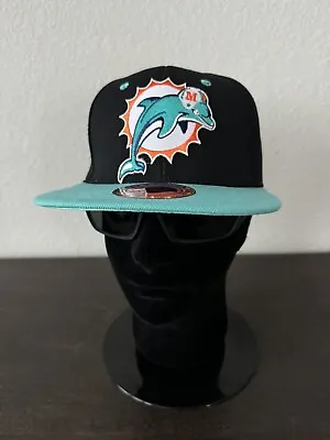 MIAMI DOLPHINS Retro Throwback Logo Snapback Aqua & Black Cap Hat NEW 🐬🏈 • $24