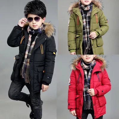 £19.89 • Buy Boys Winter Hooded Puffer Coat Jacket Warm Faux Fur Outerwear Overcoat SALE